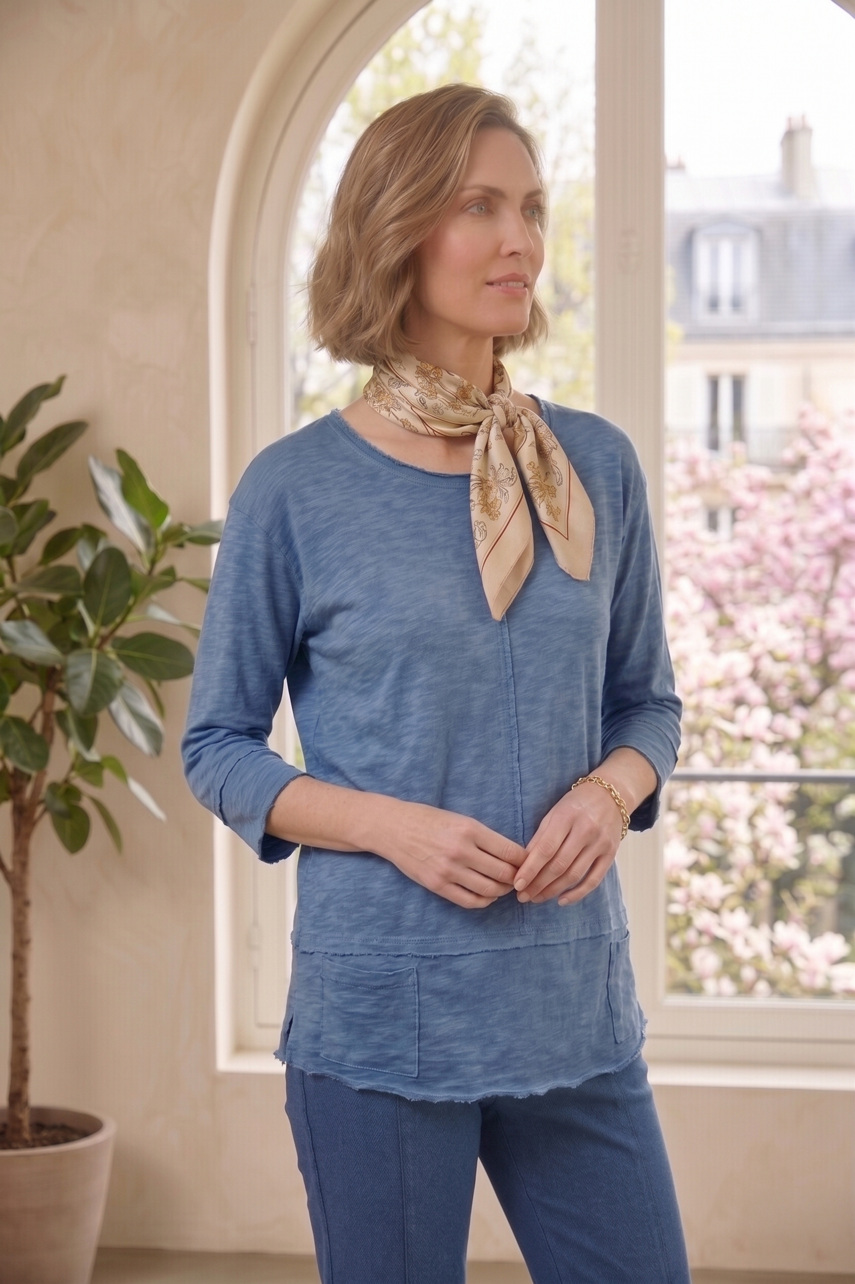 Style #1501: 3/4 Sleeve Front Seamed Roll Neck Top (Wholesale)