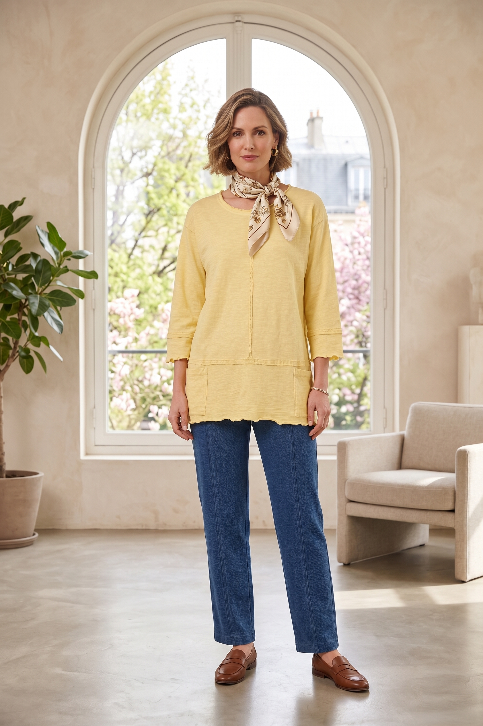 Style #1501: 3/4 Sleeve Front Seamed Roll Neck Top (Wholesale)