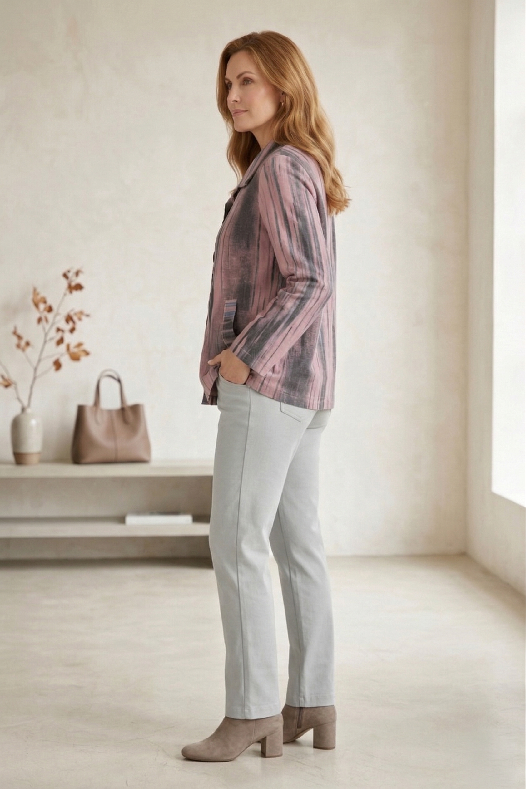 L/S Distressed Stripe Cotton Jersey Blouse Shacket – Style #1271