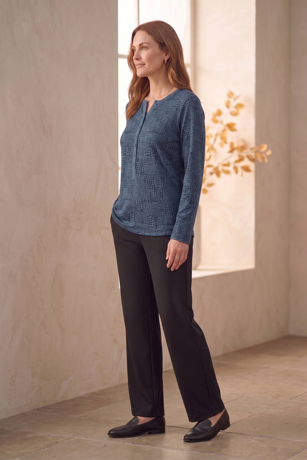 #1274 Long Sleeve Roll Tab Dotted Henley | 100% Cotton Jersey (Wholesale)