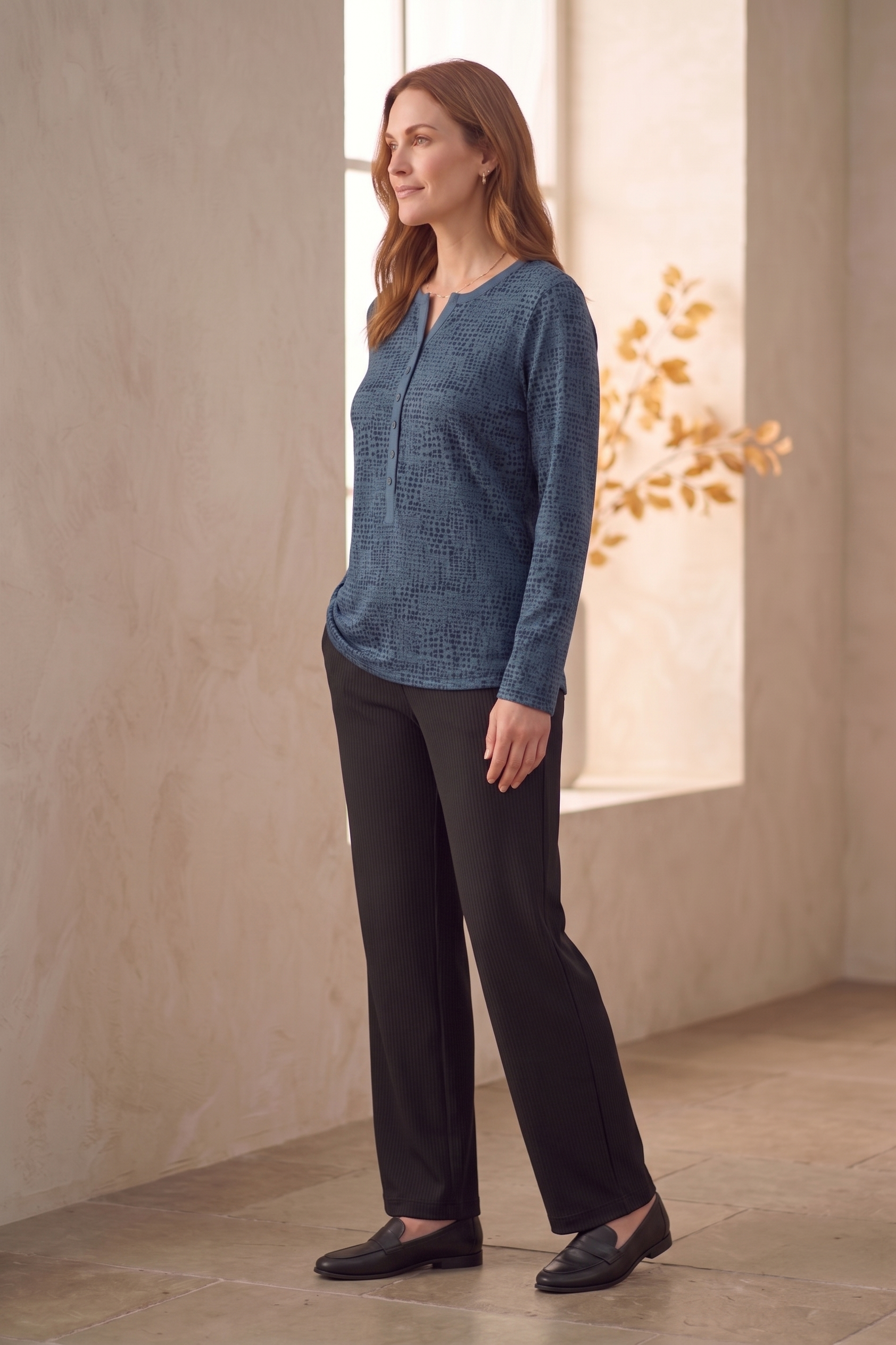 #1274 Long Sleeve Roll Tab Dotted Henley | 100% Cotton Jersey (Wholesale)
