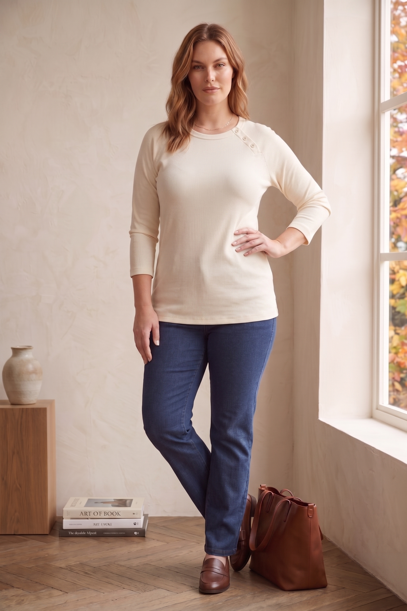 #D18 Long Sleeve Ribbed Jersey Top - Button Detail