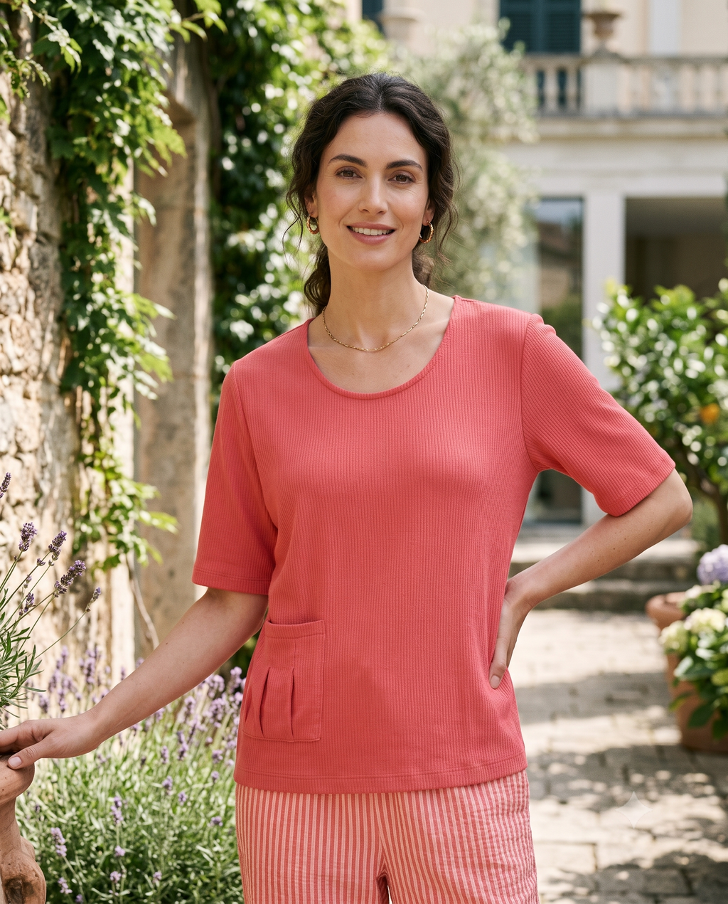 #J35 Short Slv. Pleated Top | Wild Palms Collection (Wholesale Pre-Pack)