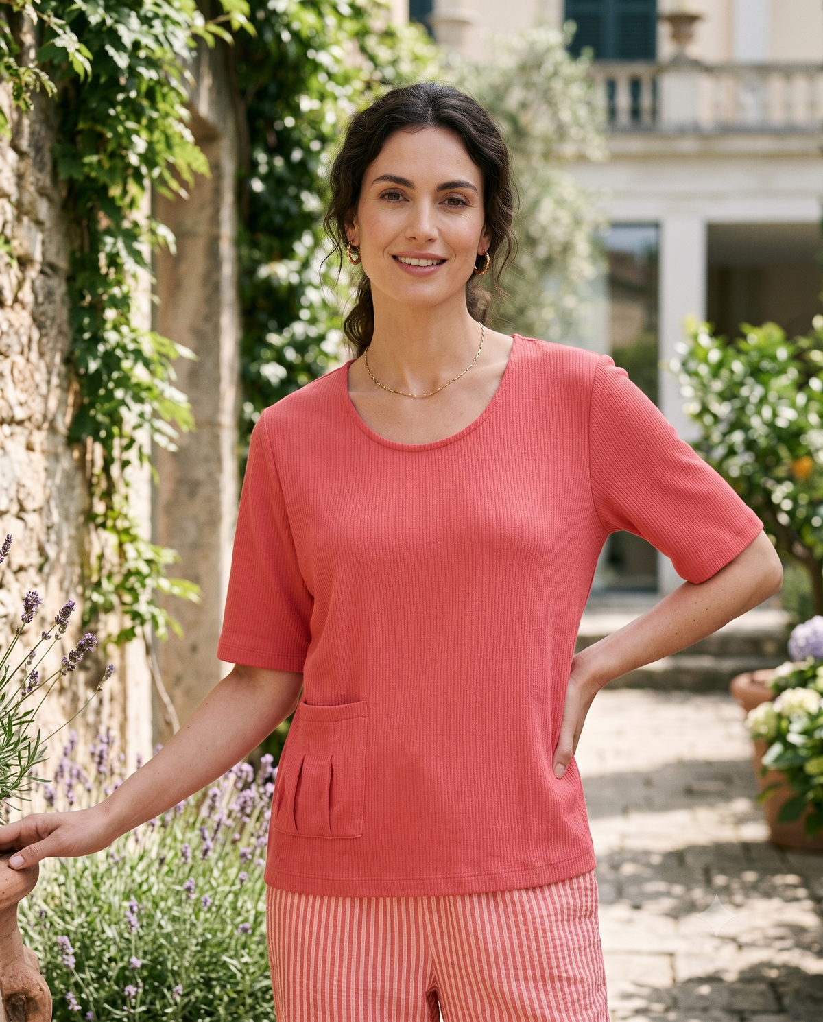 #J35 Short Slv. Pleated Top | Wild Palms Collection (Wholesale Pre-Pack)