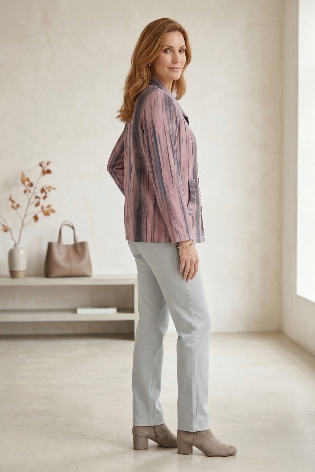 L/S Distressed Stripe Cotton Jersey Blouse Shacket – Style #1271