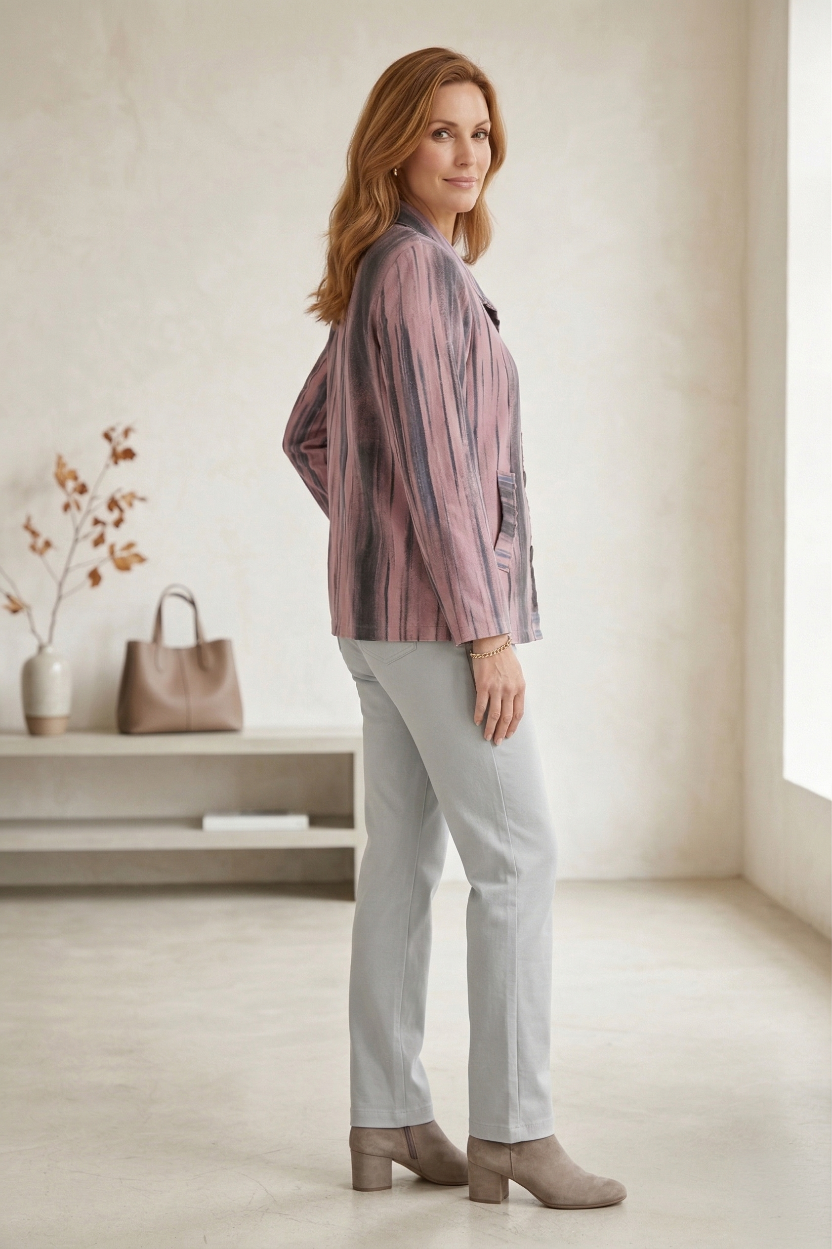 L/S Distressed Stripe Cotton Jersey Blouse Shacket – Style #1271