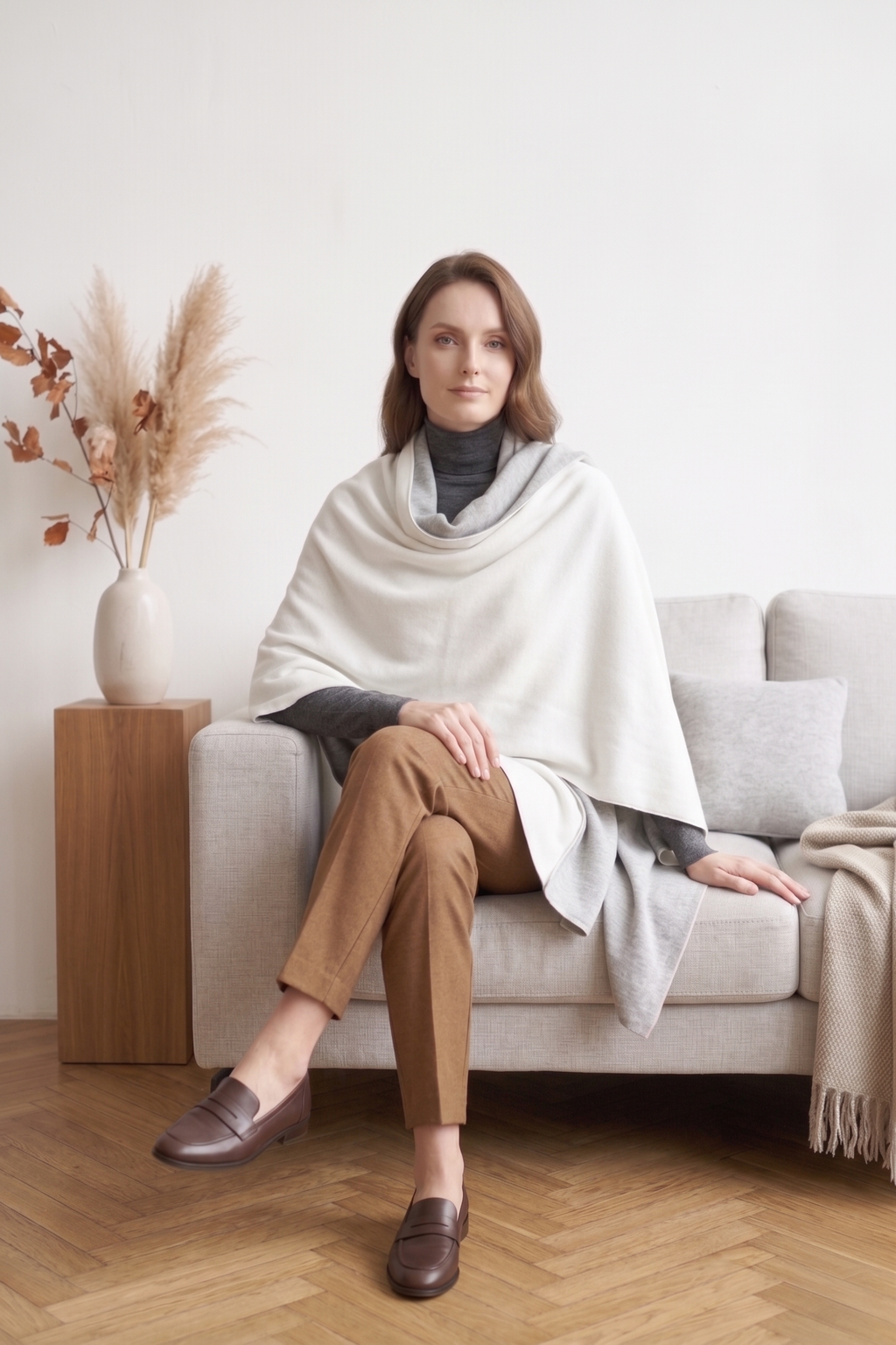TW01 Double Face Travel Wrap & Scarf | Eco-Cozy, Wool & Silk Blend