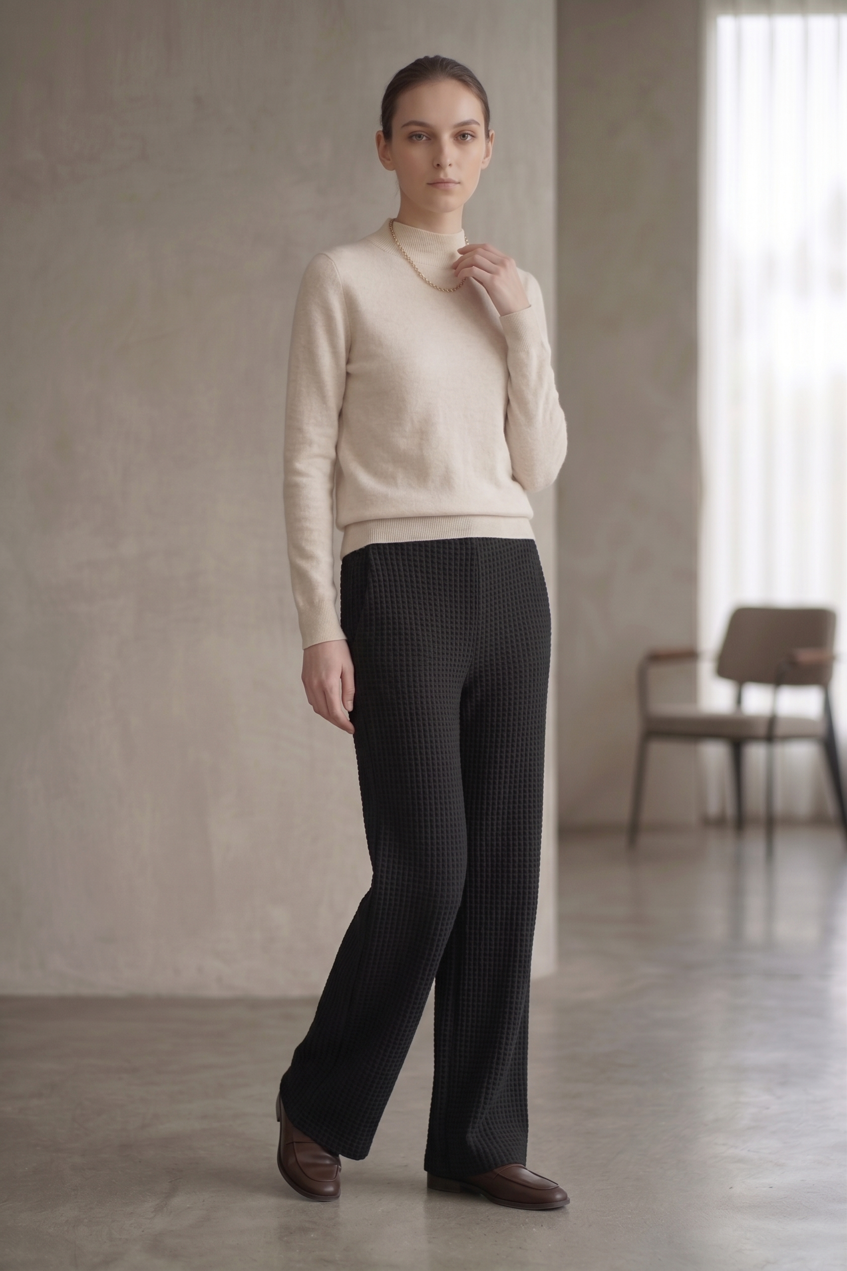 W08 | Luxe Waffle Knit Slim Pants - Minimal Ribbed Texture