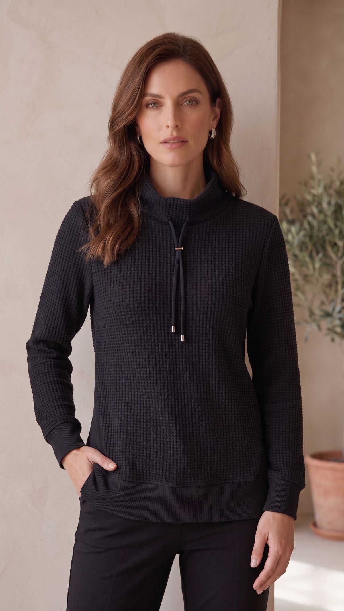 Women’s Premium Waffle Knit L/S Mock Neck Top – Style #W04