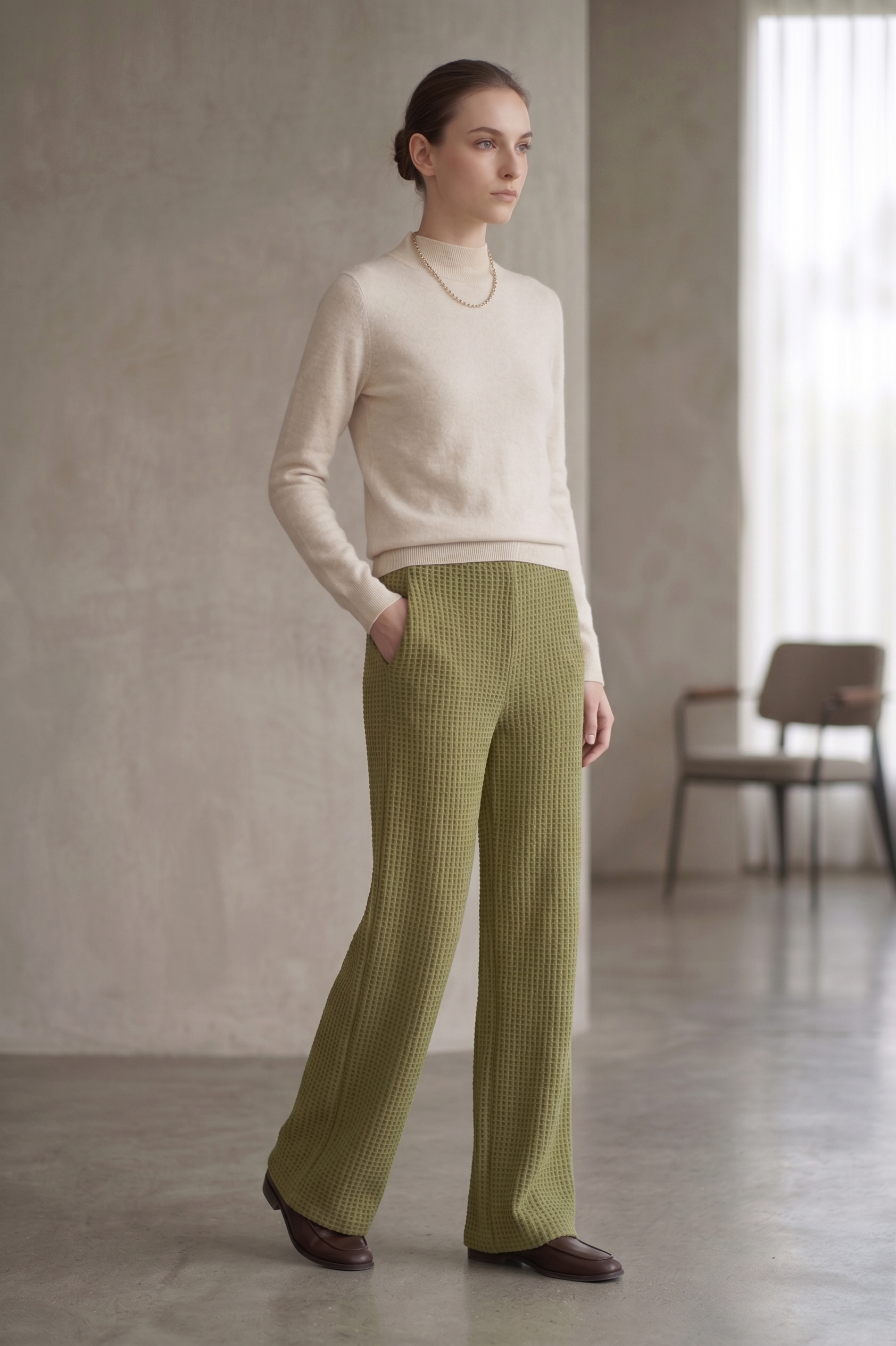 W08 | Luxe Waffle Knit Slim Pants - Minimal Ribbed Texture