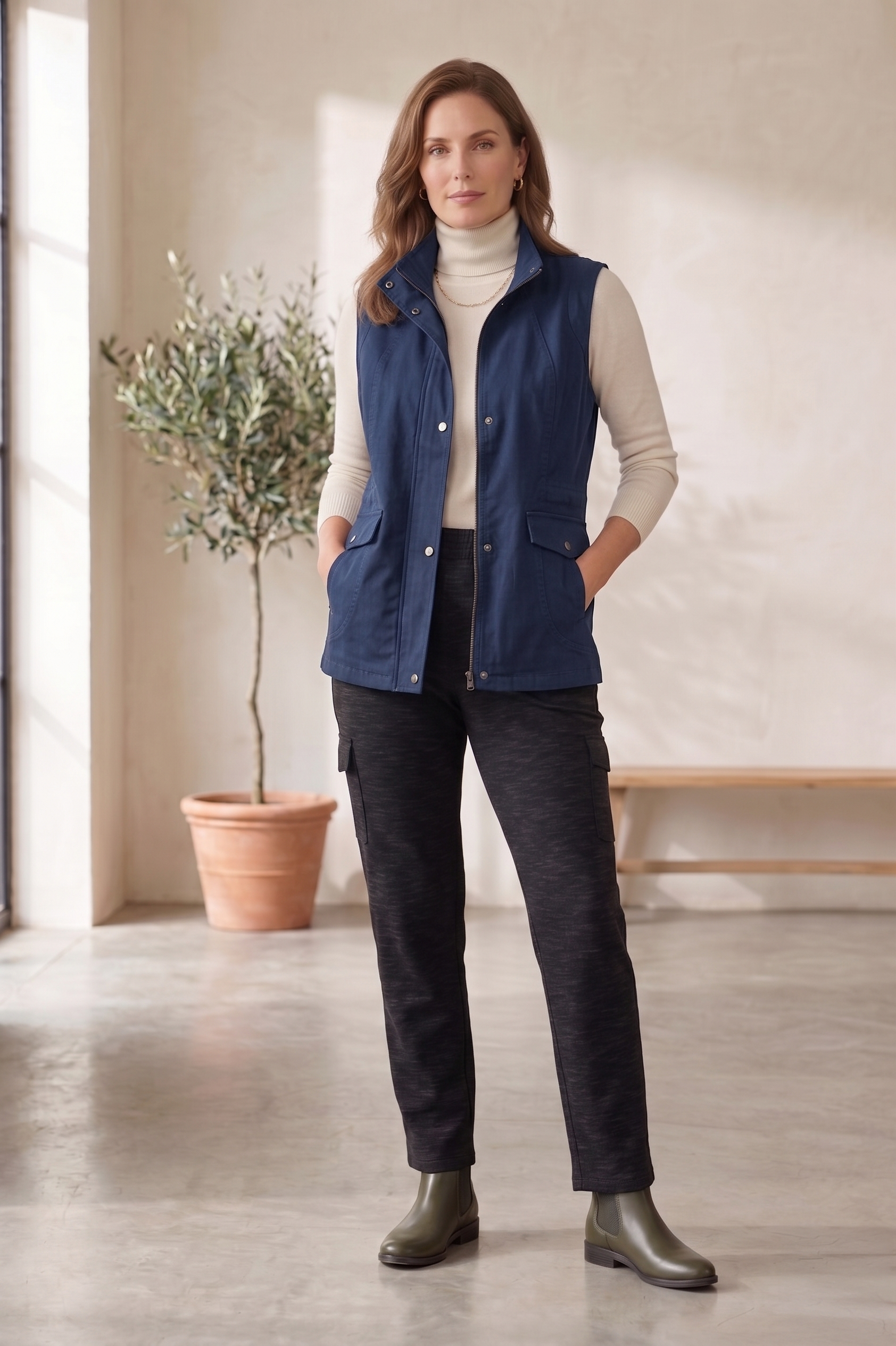 Women’s Stretch Denim Cargo Vest (#D44)