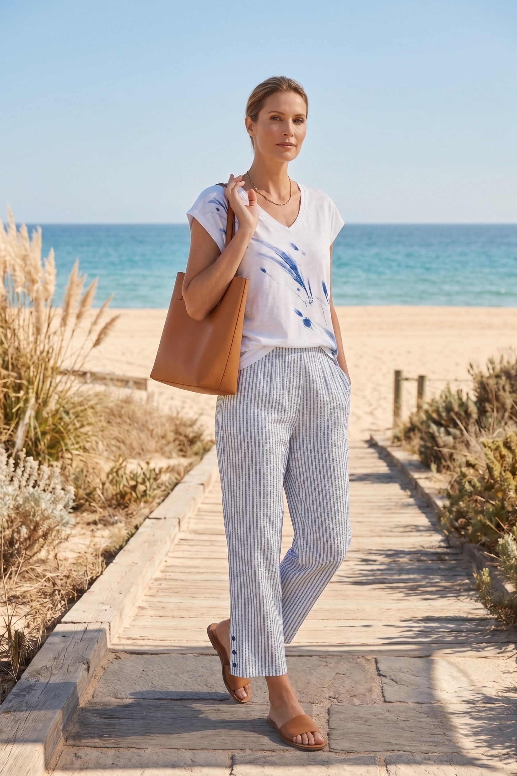 Wild Palms #5626 Side Button Stripe Capri - 100% Cotton (Wholesale)