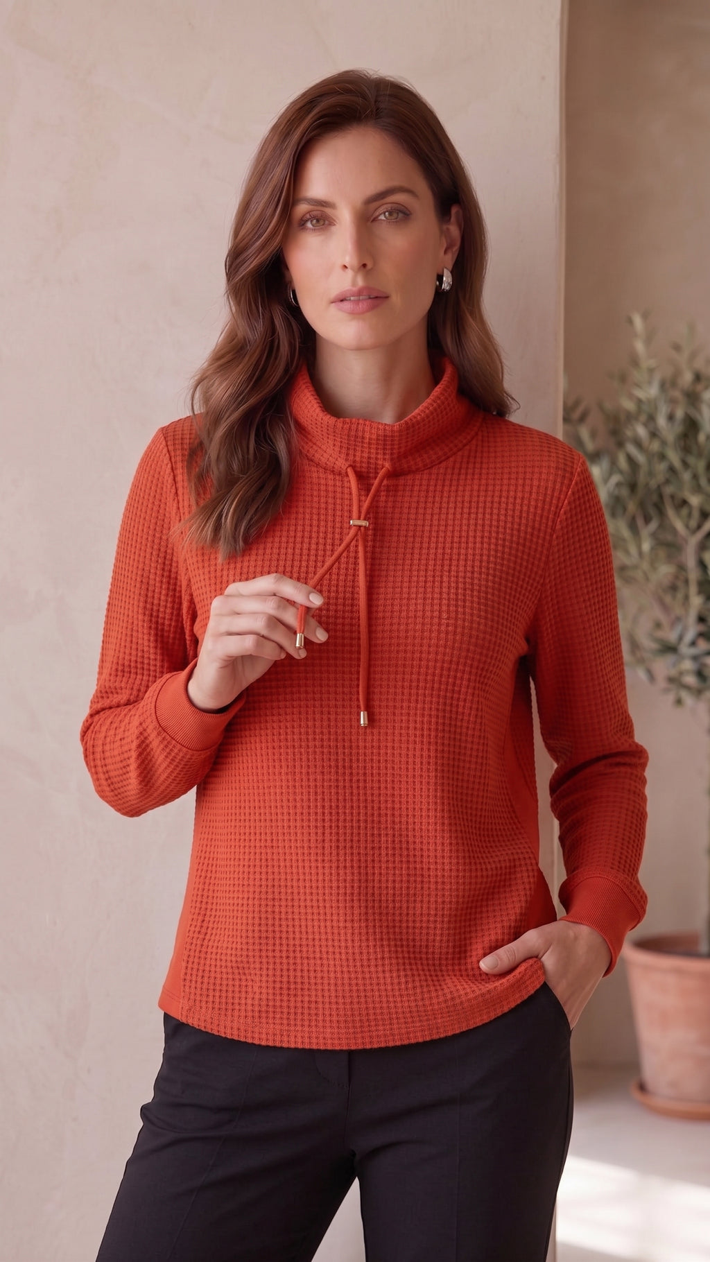 Women’s Premium Waffle Knit L/S Mock Neck Top – Style #W04