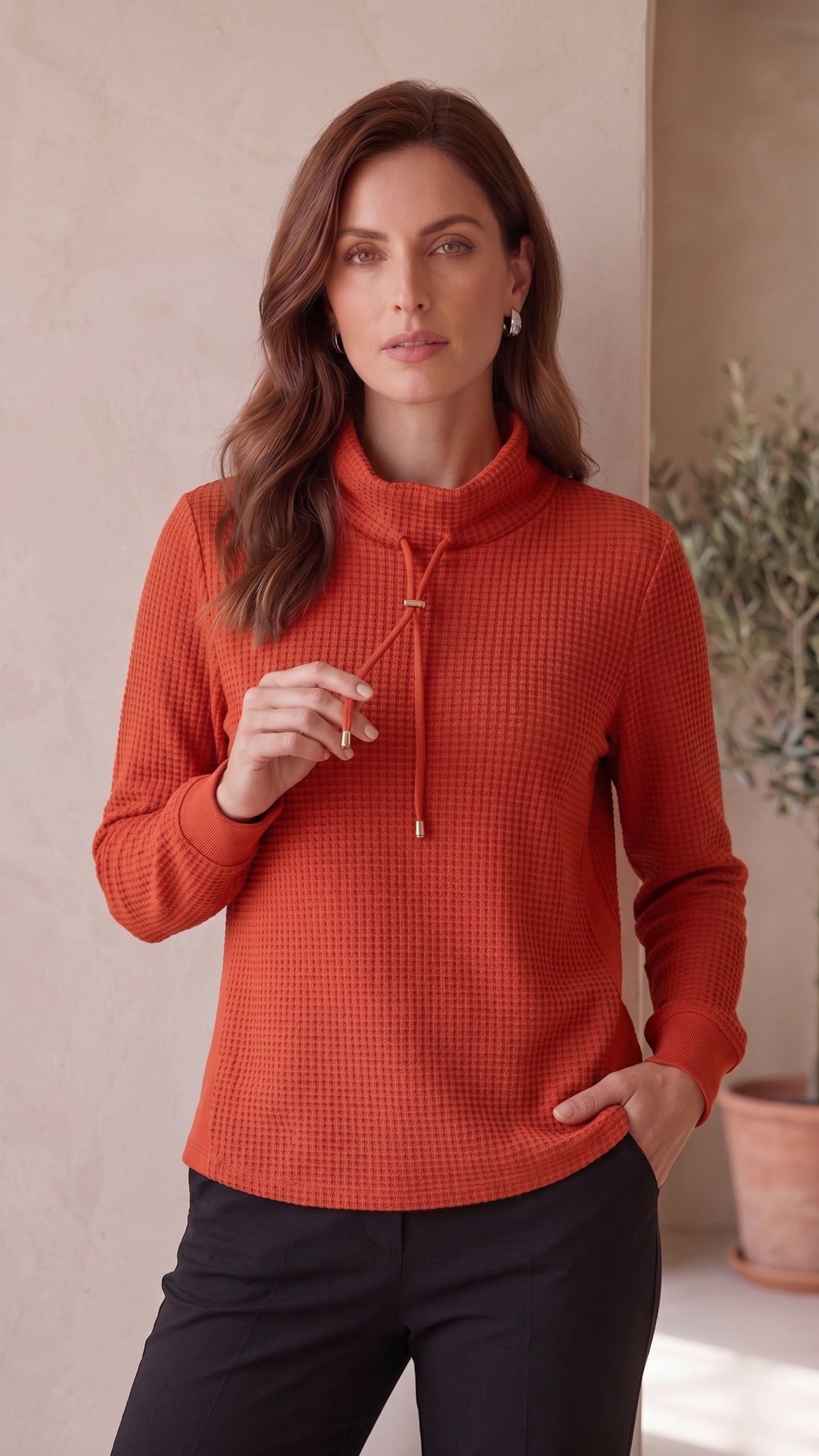 Women’s Premium Waffle Knit L/S Mock Neck Top – Style #W04